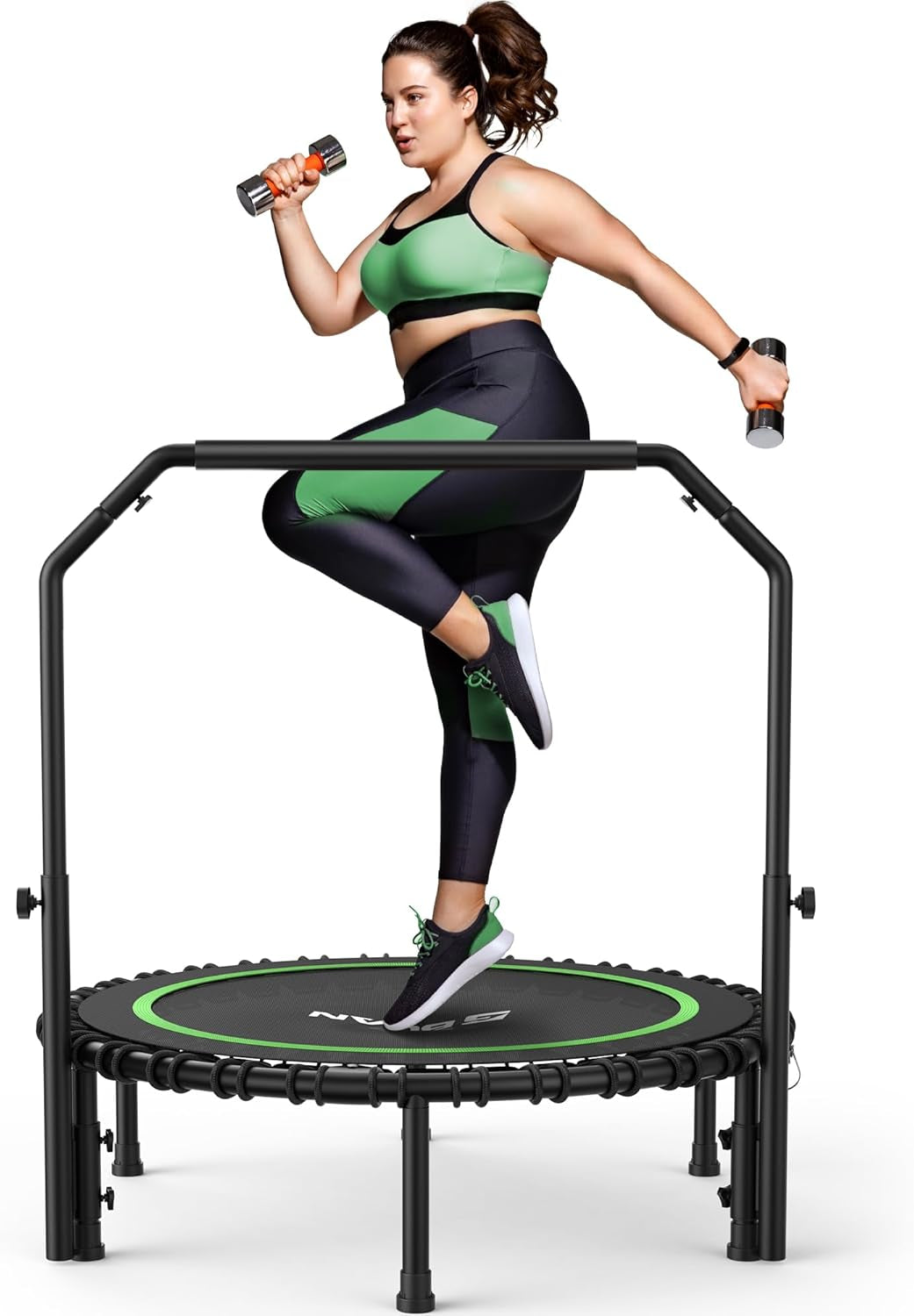 450/550 LBS Foldable Mini Trampoline, 40"/48" Fitness Trampoline with Bungees, U Shape Adjustable Foam Handle, Stable & Quiet Exercise Rebounder for Adults Indoor/Outdoor Workout