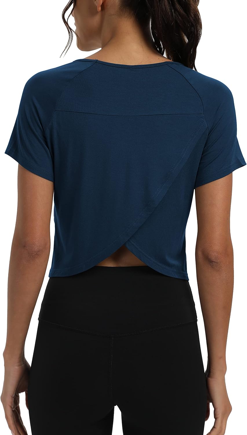 Workout Tops for Women Cropped Split Back Athletic Gym Exercise Shirts Loose Fit