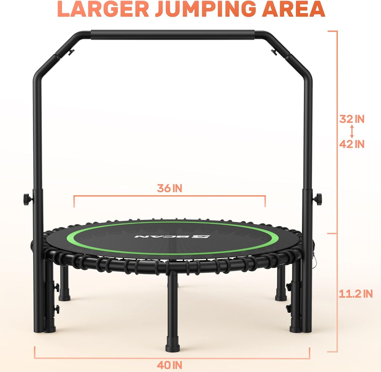 450/550 LBS Foldable Mini Trampoline, 40"/48" Fitness Trampoline with Bungees, U Shape Adjustable Foam Handle, Stable & Quiet Exercise Rebounder for Adults Indoor/Outdoor Workout