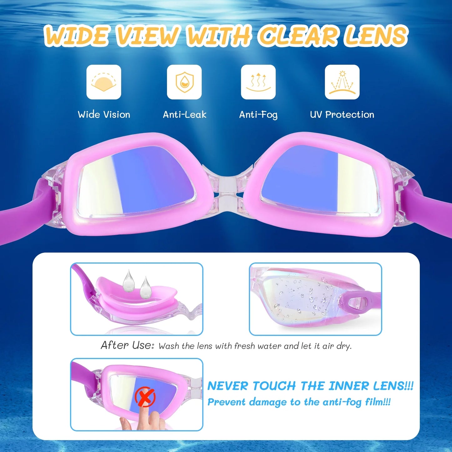 Kids Swim Goggles, 2 Pack Swimming Goggles for Swimming 4-14, Goggles Swimming for Boys and Girls, anti Fog Swim Goggles with UV Protection