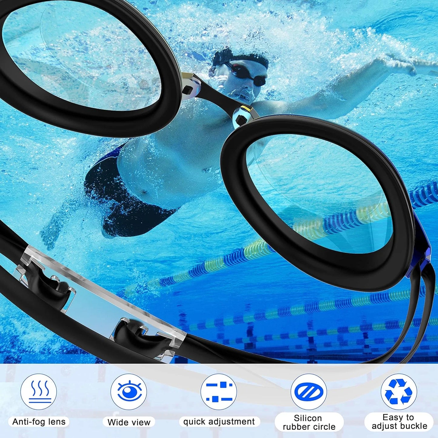 Swim Goggles for Kids, Adults, Youth, No Leak Waterproof Swimming Goggles, Goggles with Nose Cover, Tinted, Anti-Fog Lenses with UV Protection, Black